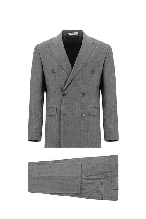 Light Gray 6-Drop Regular Fit Standard Cut Striped Double-Breasted Suit