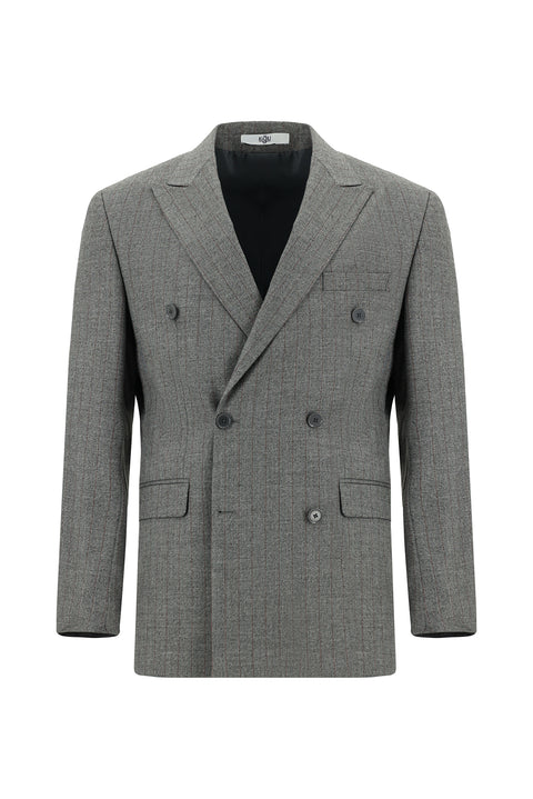 Light Gray 6-Drop Regular Fit Standard Cut Striped Double-Breasted Suit