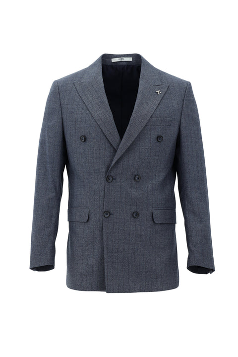 Dark Blue 6 Drop Regular Fit Standard Cut Striped Double-Breasted Suit