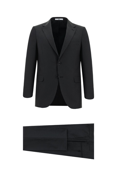 Siyah 7 Drop Super Slim Fit Eksra Dar Kesim Çizgili Takım Elbise