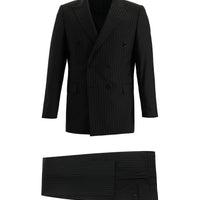 Black 7 Drop Super Slim Fit Extra Narrow Cut Striped Double-Breasted Suit