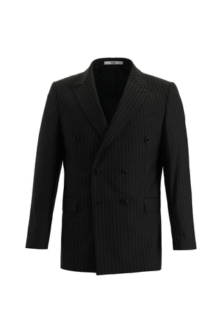  Siyah 7 Drop Super Slim Fit Eksra Dar Kesim Çizgili Kruvaze Takım Elbise