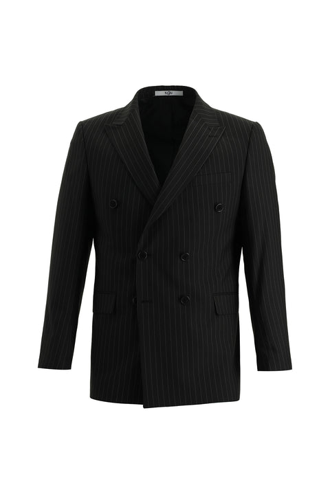 Black 7 Drop Super Slim Fit Extra Narrow Cut Striped Double-Breasted Suit