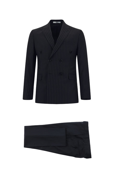 Dark Navy 6 Drop Regular Fit Standard Cut Striped Double-Breasted Suit