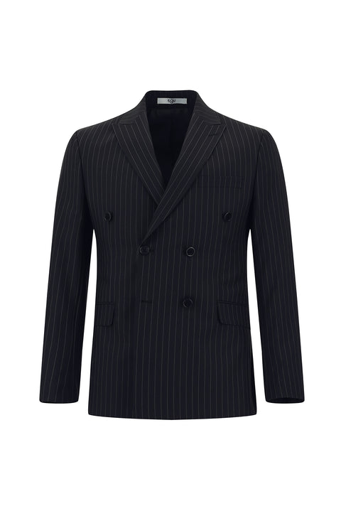 Dark Navy 6 Drop Regular Fit Standard Cut Striped Double-Breasted Suit