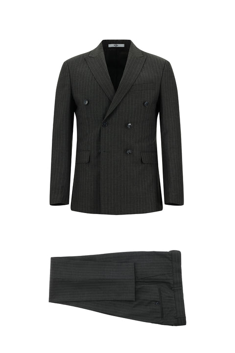 Medium Anthracite 6 Drop Regular Fit Standard Cut Striped Double-Breasted Suit