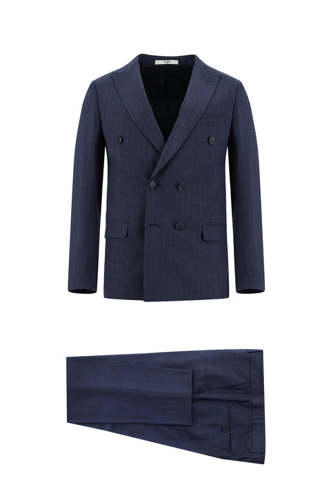 Medium Navy 7 Drop Super Slim Fit Extra Narrow Cut Double-Breasted Striped Suit