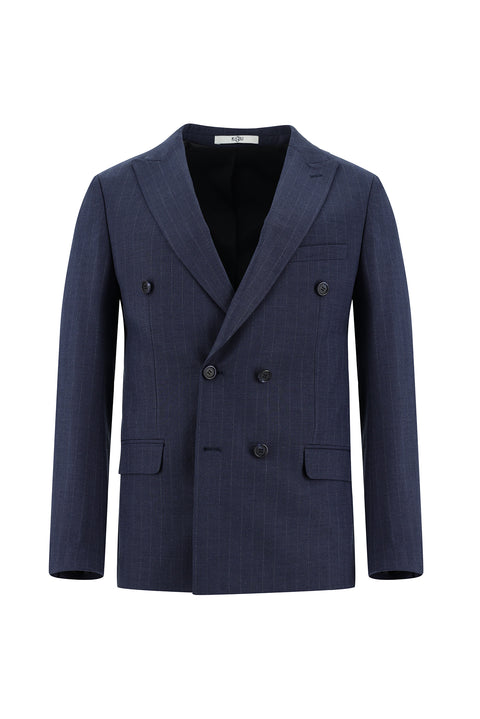Medium Navy 7 Drop Super Slim Fit Extra Narrow Cut Double-Breasted Striped Suit