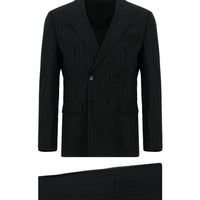 Black 6-Drop Regular Fit Standard Cut Striped Double-Breasted Suit