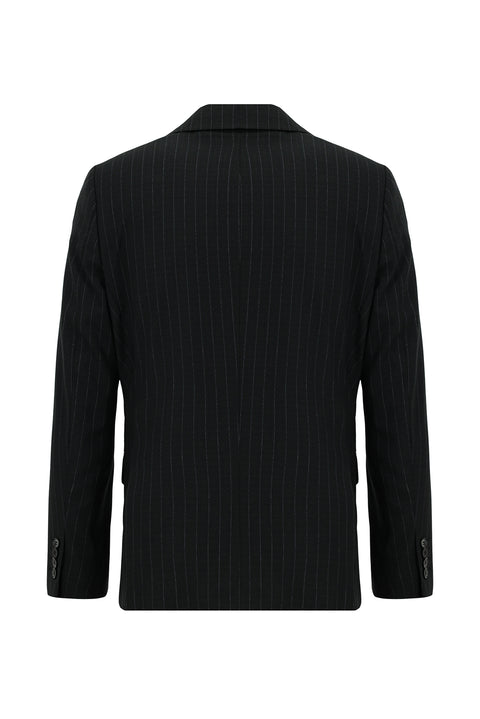Black 6-Drop Regular Fit Standard Cut Striped Double-Breasted Suit