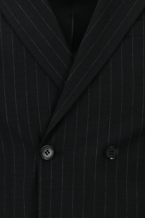 Black 6-Drop Regular Fit Standard Cut Striped Double-Breasted Suit