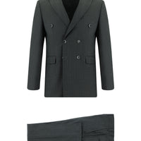 Koyu Füme 7 Drop Slim Fit Dar Kesim Çizgili Kruvaze Takım Elbise