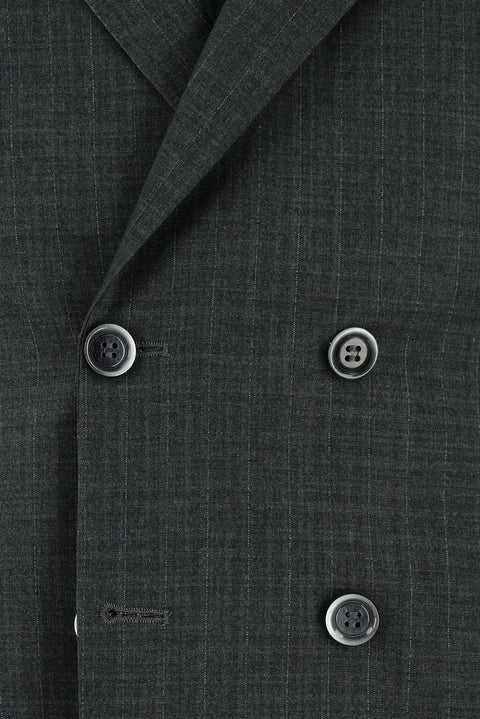 Dark Gray 6-Drop Regular Fit Standard Cut Striped Double-Breasted Suit