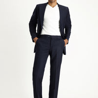 Dark Navy 6 Drop Regular Fit Standard Cut Striped Double-Breasted Suit