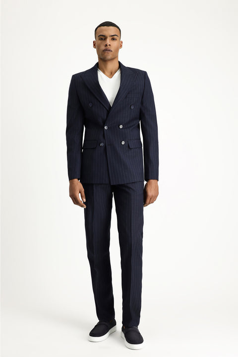 Dark Navy 6 Drop Regular Fit Standard Cut Striped Double-Breasted Suit