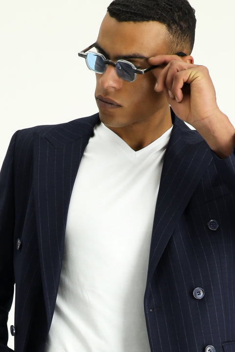 Dark Navy 6 Drop Regular Fit Standard Cut Striped Double-Breasted Suit