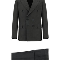 Dark Anthracite 7 Drop Slim Fit Striped Double-Breasted Suit