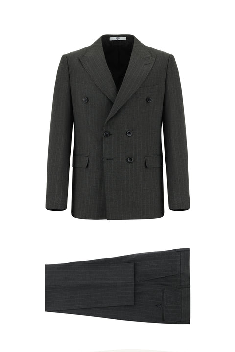 Dark Anthracite 7 Drop Slim Fit Striped Double-Breasted Suit