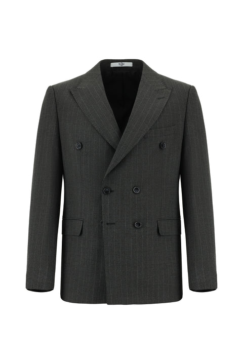 Dark Anthracite 7 Drop Slim Fit Striped Double-Breasted Suit