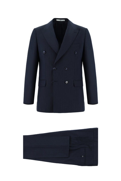 Dark Navy 6 Drop Regular Fit Standard Cut Striped Double-Breasted Suit