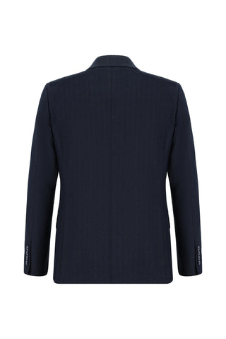  Koyu Lacivert 6 Drop Regular Fit Standart Kesim Çizgili Kruvaze Takım Elbise