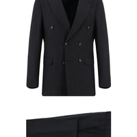 Dark Navy 7 Drop Slim Fit Striped Double-Breasted Suit