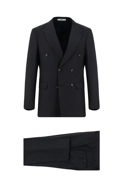 Dark Navy 7 Drop Super Slim Fit Extra Narrow Cut Striped Double-Breasted Suit