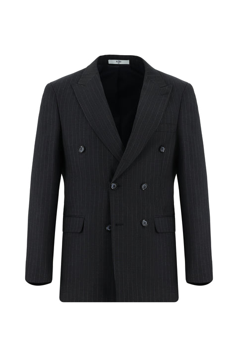 Dark Navy 7 Drop Slim Fit Striped Double-Breasted Suit