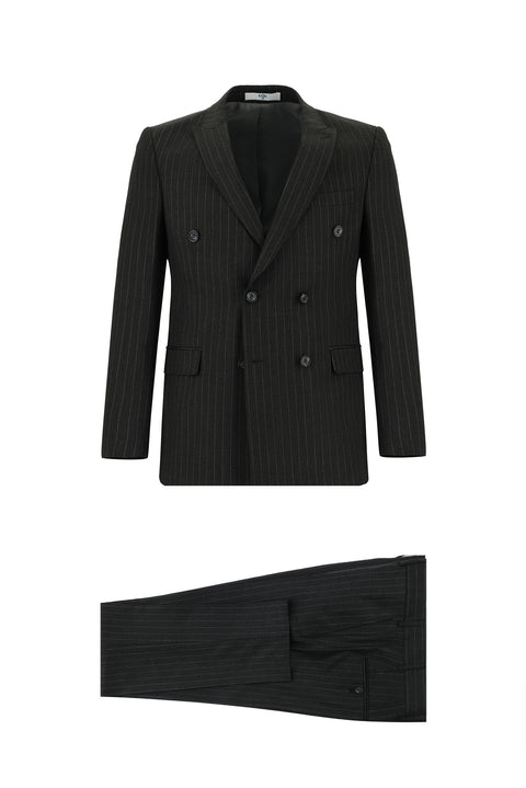 Dark Anthracite 7 Drop Super Slim Fit Extra Narrow Cut Striped Double-Breasted Suit