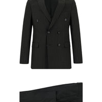 Dark Anthracite 7 Drop Slim Fit Striped Double-Breasted Suit