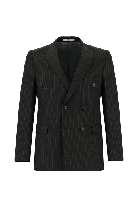 Dark Anthracite 7 Drop Slim Fit Striped Double-Breasted Suit