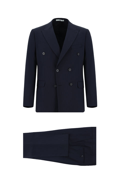 Dark Navy 6 Drop Regular Fit Standard Cut Striped Double-Breasted Suit