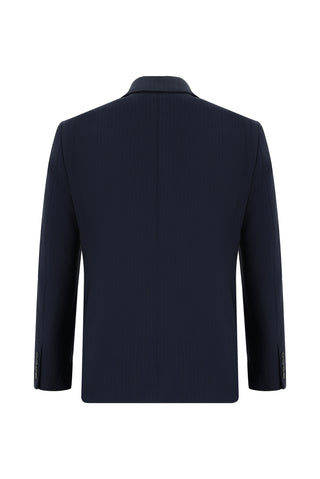  Koyu Lacivert 7 Drop Slim Fit Dar Kesim Çizgili Kruvaze Takım Elbise
