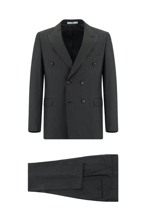 Dark Anthracite 6 Drop Regular Fit Standard Cut Striped Double-Breasted Suit