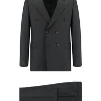 Dark Anthracite 7 Drop Slim Fit Striped Double-Breasted Suit