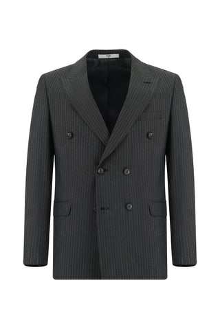  Koyu Antrasit 7 Drop Slim Fit Dar Kesim Çizgili Kruvaze Takım Elbise
