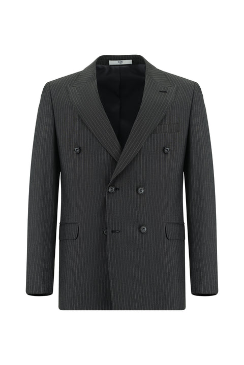 Dark Anthracite 7 Drop Slim Fit Striped Double-Breasted Suit