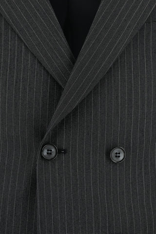  Koyu Antrasit 7 Drop Slim Fit Dar Kesim Çizgili Kruvaze Takım Elbise