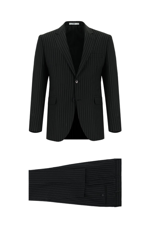 Black 7 Drop Slim Fit Striped Suit