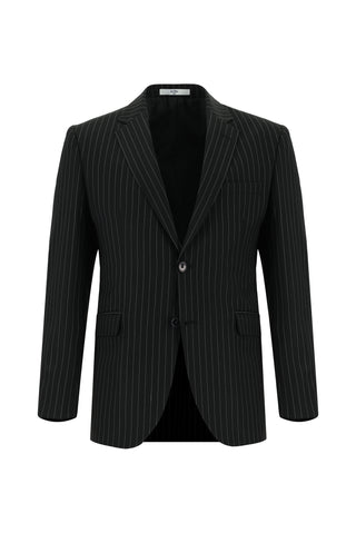  Siyah 7 Drop Slim Fit Dar Kesim Çizgili Takım Elbise