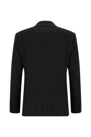  Siyah 7 Drop Slim Fit Dar Kesim Çizgili Takım Elbise