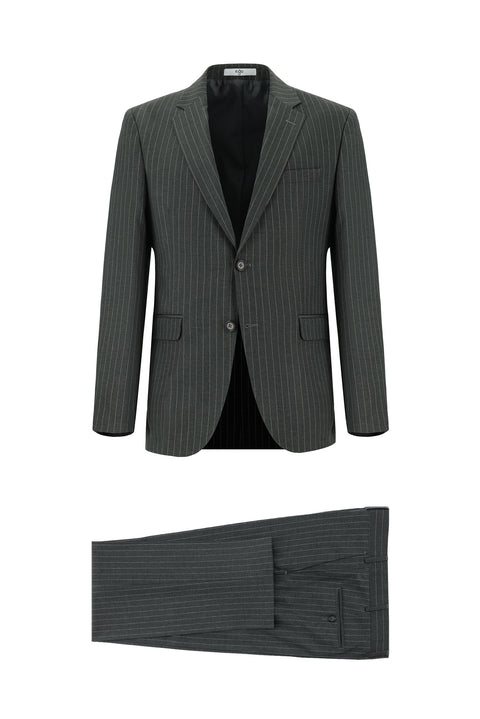 Dark Gray 7 Drop Slim Fit Striped Suit