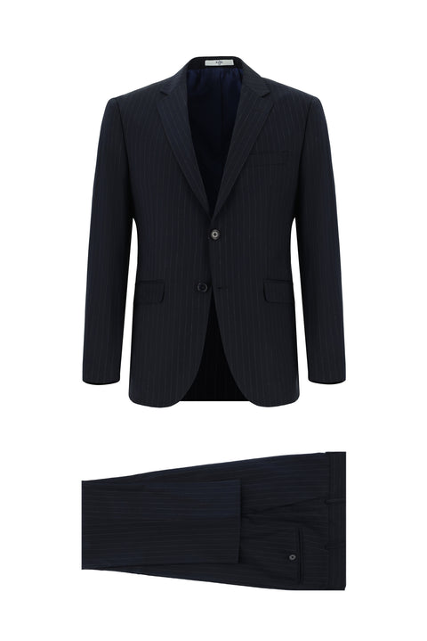 Dark Navy 7 Drop Slim Fit Striped Suit