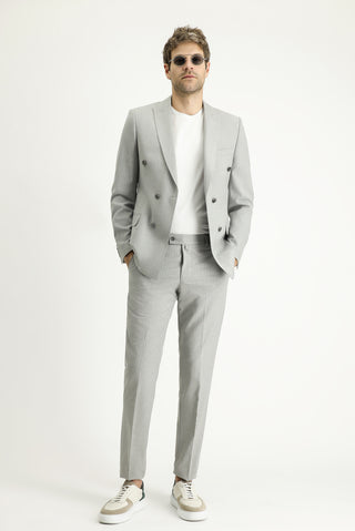  Orta Gri 7 Drop Super Slim Fit Eksra Dar Kesim Kruvaze Çizgili Takım Elbise