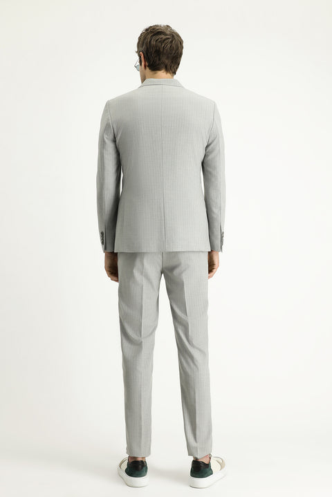 Medium Grey 7 Drop Super Slim Fit Extra Narrow Cut Double-Breasted Striped Suit