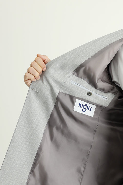 Medium Grey 7 Drop Super Slim Fit Extra Narrow Cut Double-Breasted Striped Suit