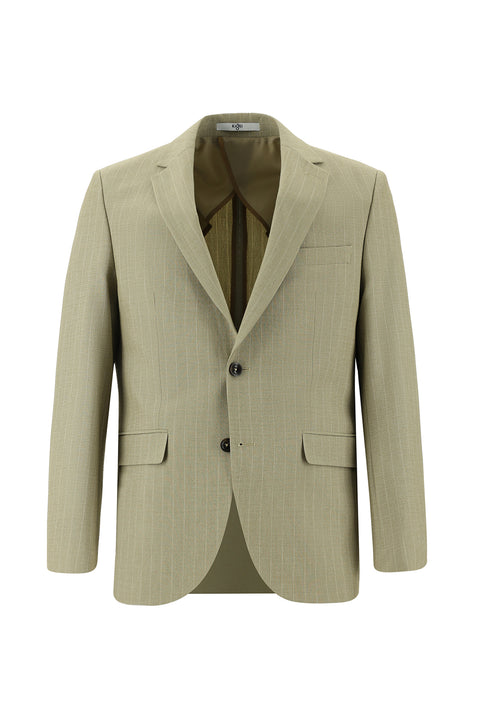Açık Vizon 7 Drop Slim Fit Dar Kesim Beli Lastikli İpli Çizgili Takım Elbise