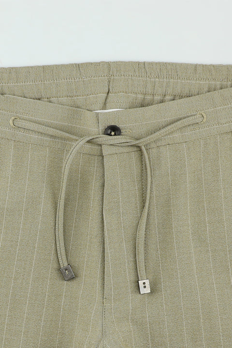 Açık Vizon 7 Drop Slim Fit Dar Kesim Beli Lastikli İpli Çizgili Takım Elbise