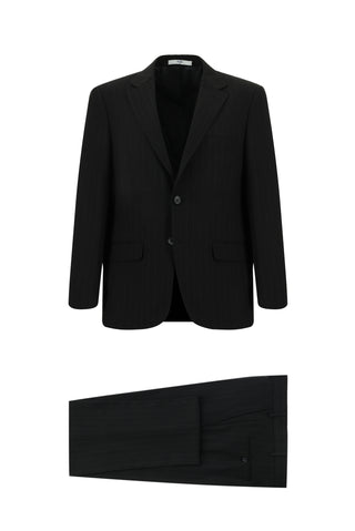  Siyah 4 Drop Relaxed Fit Rahat Kesim Çizgili Takım Elbise