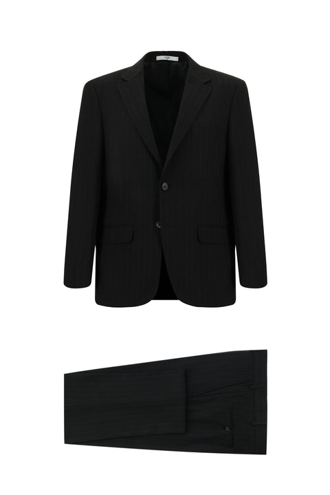 Black 4-Drop Relaxed Fit Striped Suit